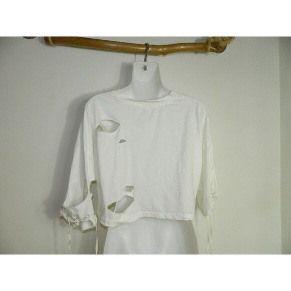 POL Clothing Shirt‎ White Cropped Distressed Beaded Strings Tank Top - Picture 7 of 8